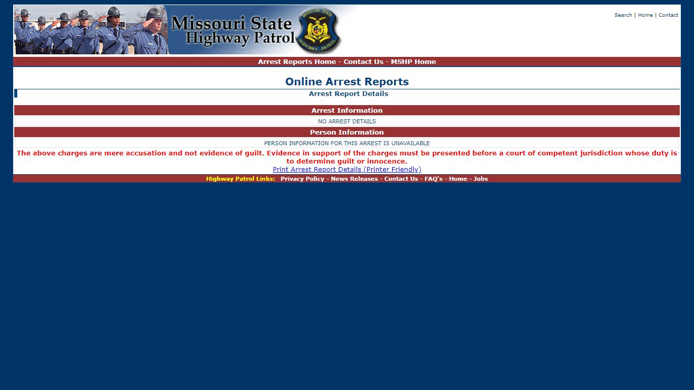 Missouri State Highway Patrol - Arrest Report Details